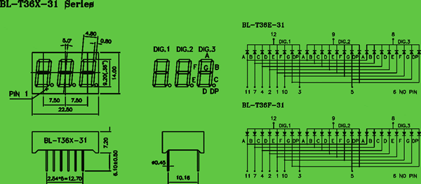 LED 7 segment display 0.36 seven segment display | 3 digits dimensional drawing
