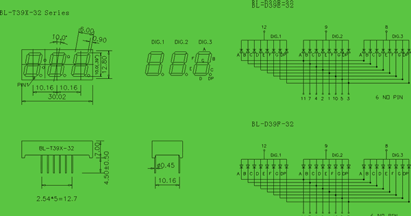 0.39 inch 3 digit LED display circuit and dimension diagram LED component | display component | 0.39 inch dimensional drawing