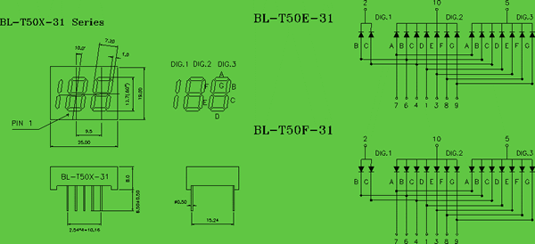 LED seven segment 0.50 inch circuit and dimension diagram counter display | LED material | 0.5 inch dimensional drawing