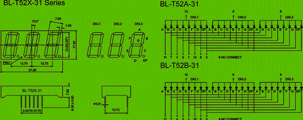 0.52 inch three seven segment led display circuit and dimension diagram 7 Segment LED - three dimensional drawing