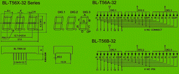 0.56 inch 7 segment LED display circuit and dimension diagram display component | 0.56 inch dimensional drawing