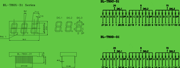 LED display 0.8 inch circuit and dimension diagram 0.8 inch digit | indicator display dimensional drawing