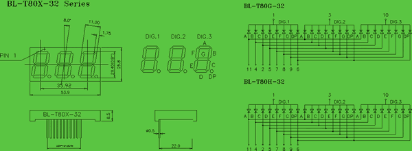 LED display element 0.8 inch digit circuit and dimension diagram seven segment display | 0.8 inch dimensional drawing